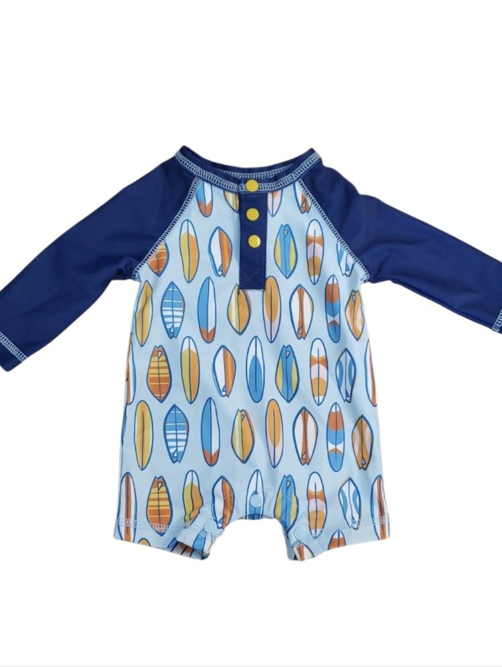 Mudpie Baby 0-3M Navy & Light Blue Surfboard Rash Guard One-Piece Swimsuit